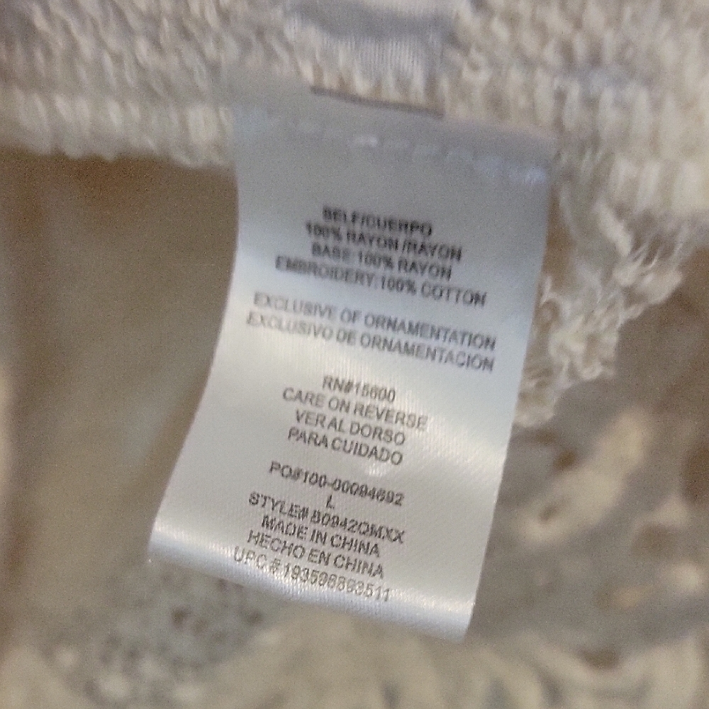 Democracy Cream Lace Trim Boho Blouse Size L Crochet Detail - Picture 7 of 12